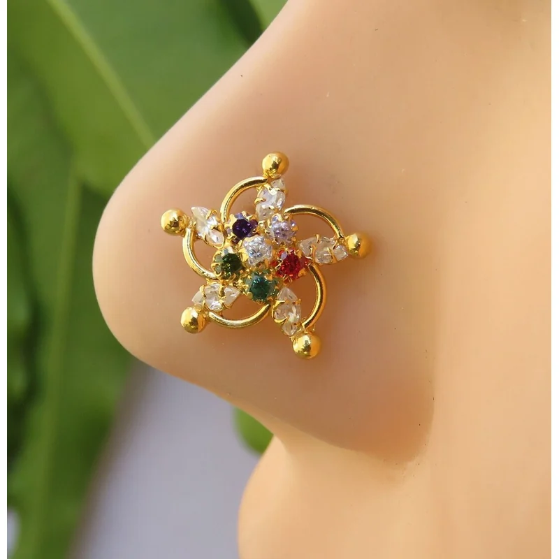 NOSE STUDS GOLD.SILVR,COLOURD