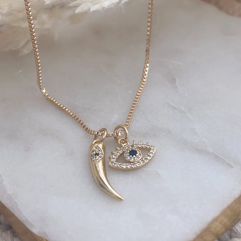 EVIL EYE NECKLACE WITH HORN
