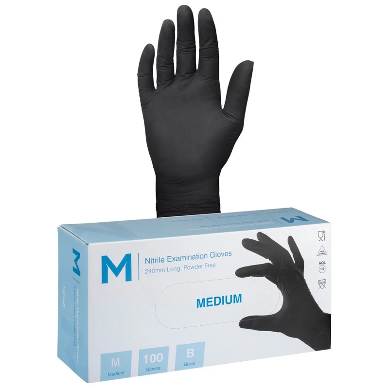 GLOVES NITRILE BLACK MEDIUM